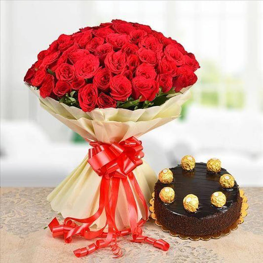 100 ROSES N CHOCOLATE CAKE - YuvaFlowers