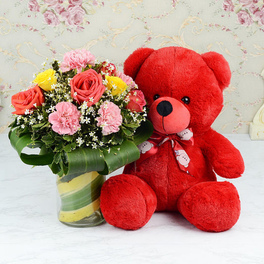 Flower Vase & Cute Red Teddy 