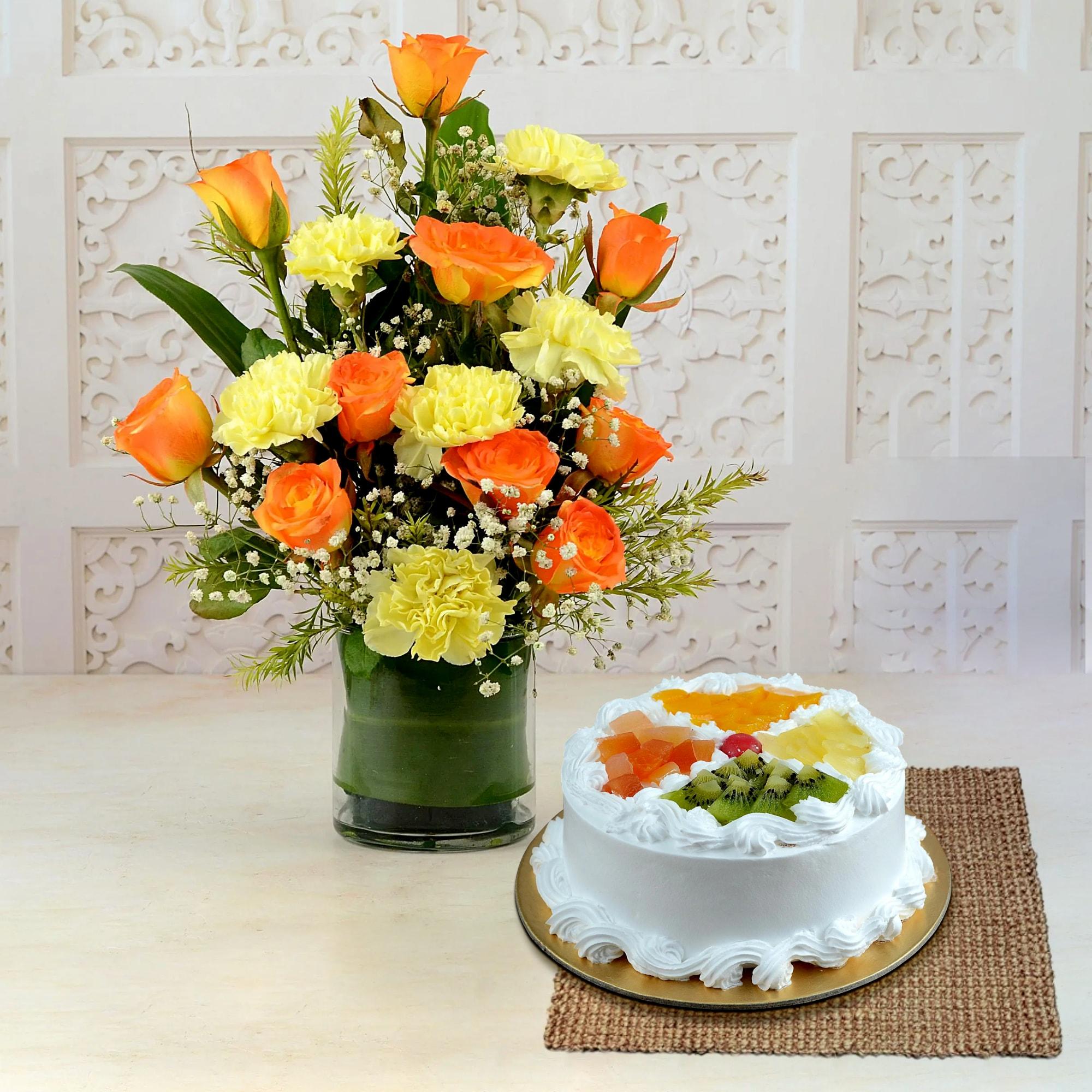 Flowers with Mixed Fruit Cake