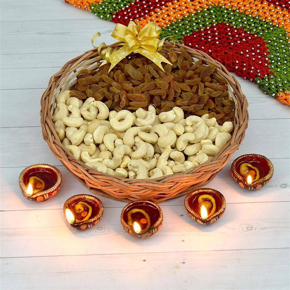 Basket of Dry Fruits and Diyas - YuvaFlowers