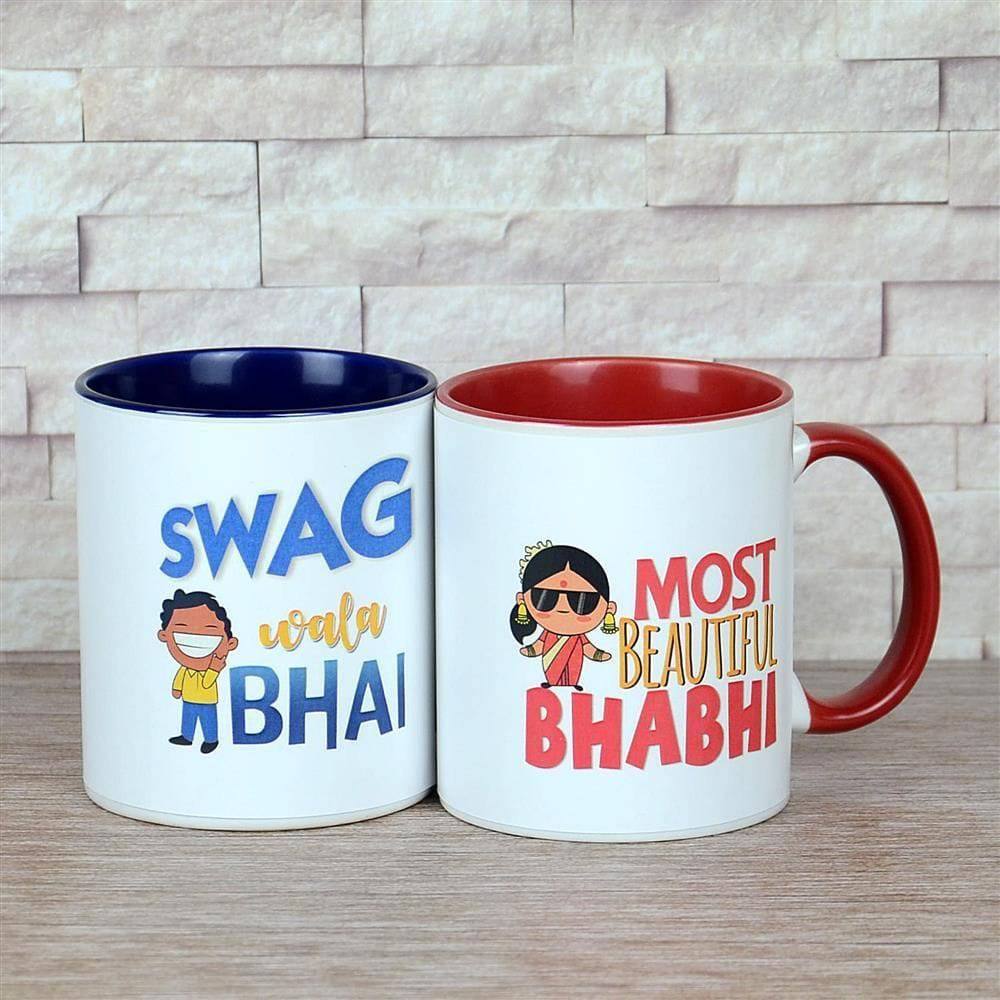 Classic Bhaiya & Bhabi Personalized Mugs - YuvaFlowers