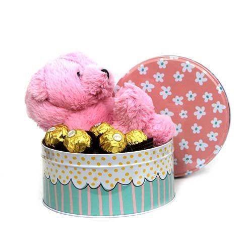 Cute Pink Teddy N Chocolates - YuvaFlowers