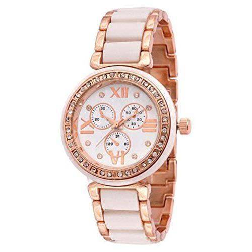 Designer White & Gold Diamond Watch for Women - YuvaFlowers