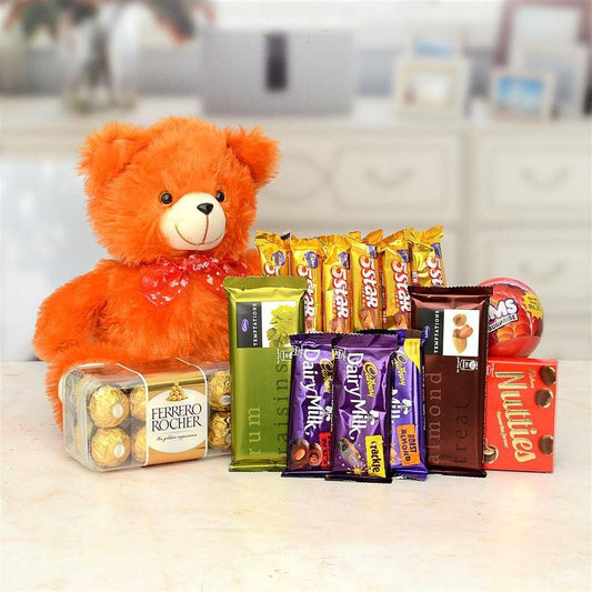 Ferrero Rocher With Brown Teddy Chocolates Combo - YuvaFlowers