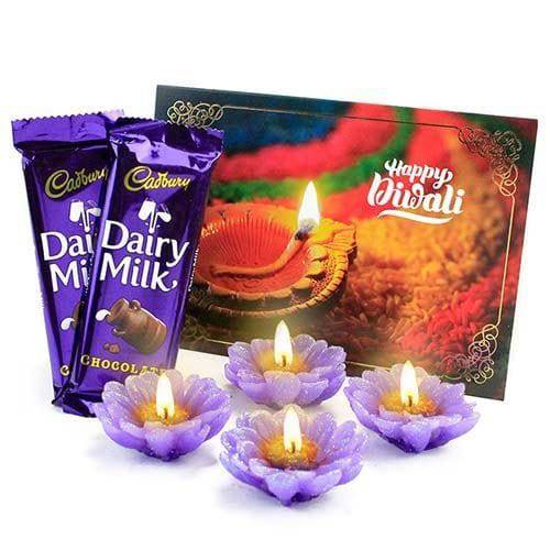 FLORAL CANDLE SET & CHOCOLATES HAMPER - YuvaFlowers