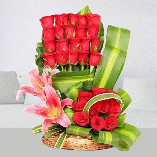 Grandeur Red Roses Arrangement - YuvaFlowers