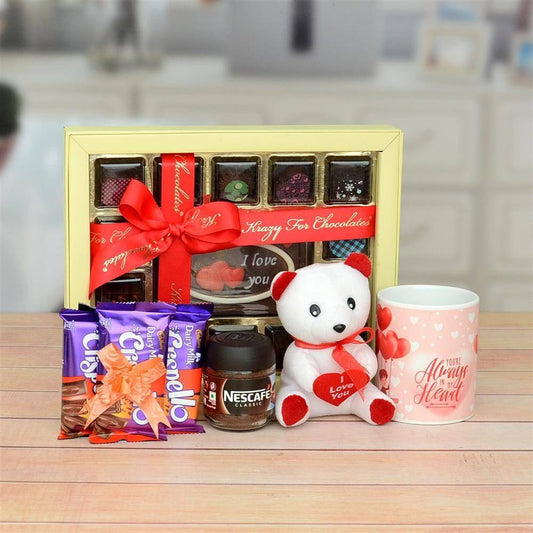 Handmade Chocolates With Mug & Teddy Hamper - YuvaFlowers