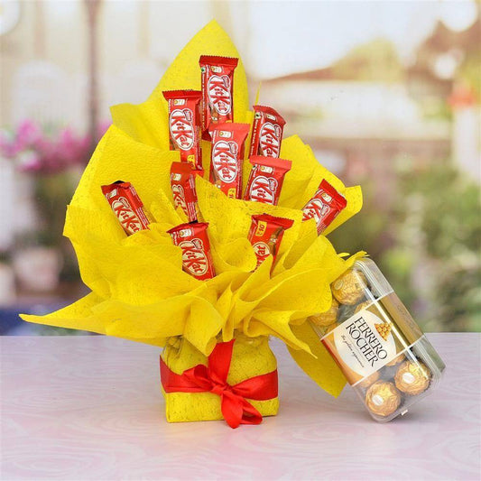 Kit Kat Bouquet with Ferrero Rocher - YuvaFlowers