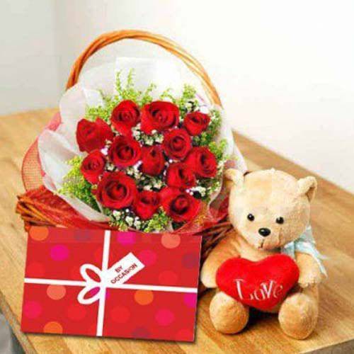 Love Basket with Bear - YuvaFlowers