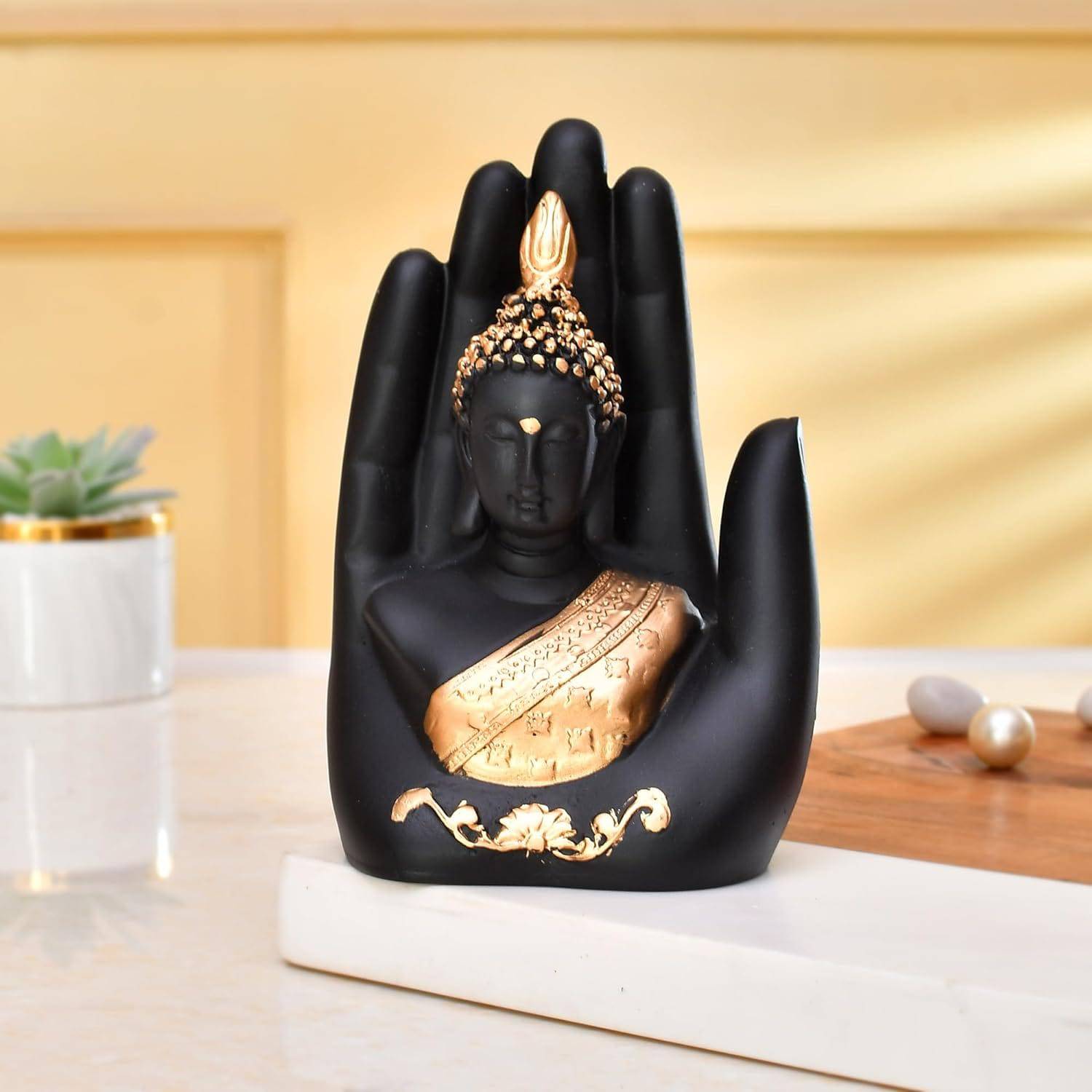 Palm Buddha Idol for Home Decor - Serene Handcrafted Buddha Statue -Buddha Statues Showpieces for Living Room - YuvaFlowers