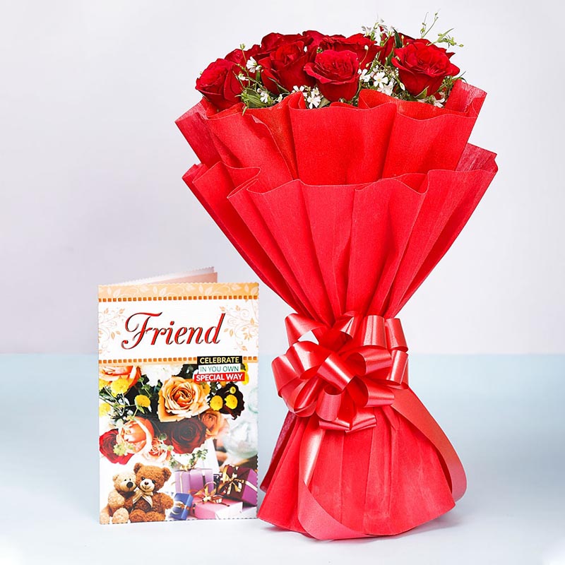 Red Roses With Friend Greeting Card