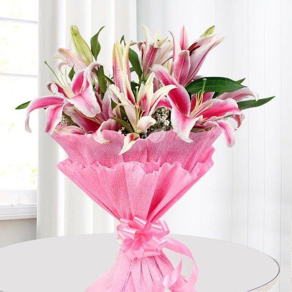 Refined Pink Beauty - Pink Lilies - YuvaFlowers