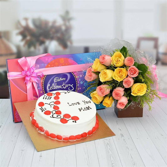 Roses And Cake Hamper - YuvaFlowers