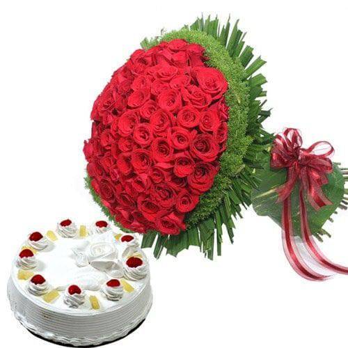 Roses N Pineapple Cake - YuvaFlowers