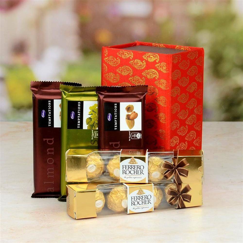 Temptation With Ferrero Rocher Chocolate Box - YuvaFlowers