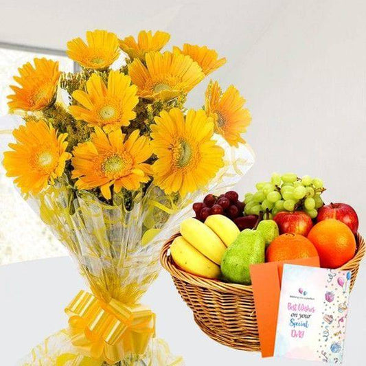 Yellow Gerberas Fruity Combo - YuvaFlowers