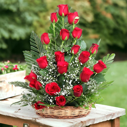 20 Red Roses In Basket - YuvaFlowers